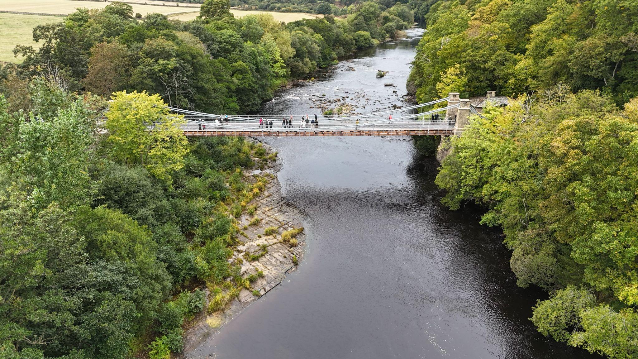 Detail of the historic Whorlton Suspension Bridge restoration